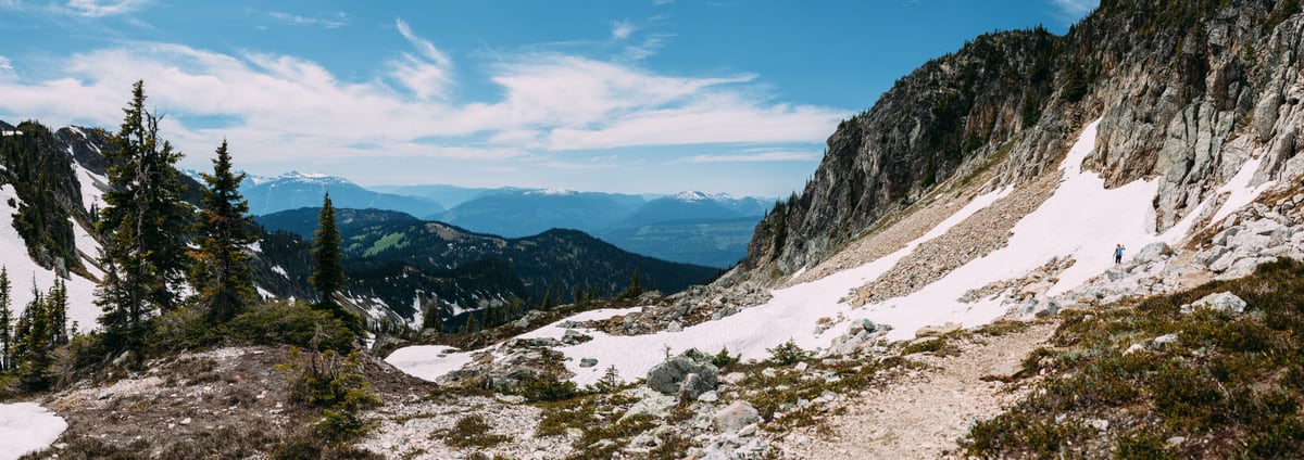 A panoramic alpine ridge and valley view from Mount Revelstoke. print option