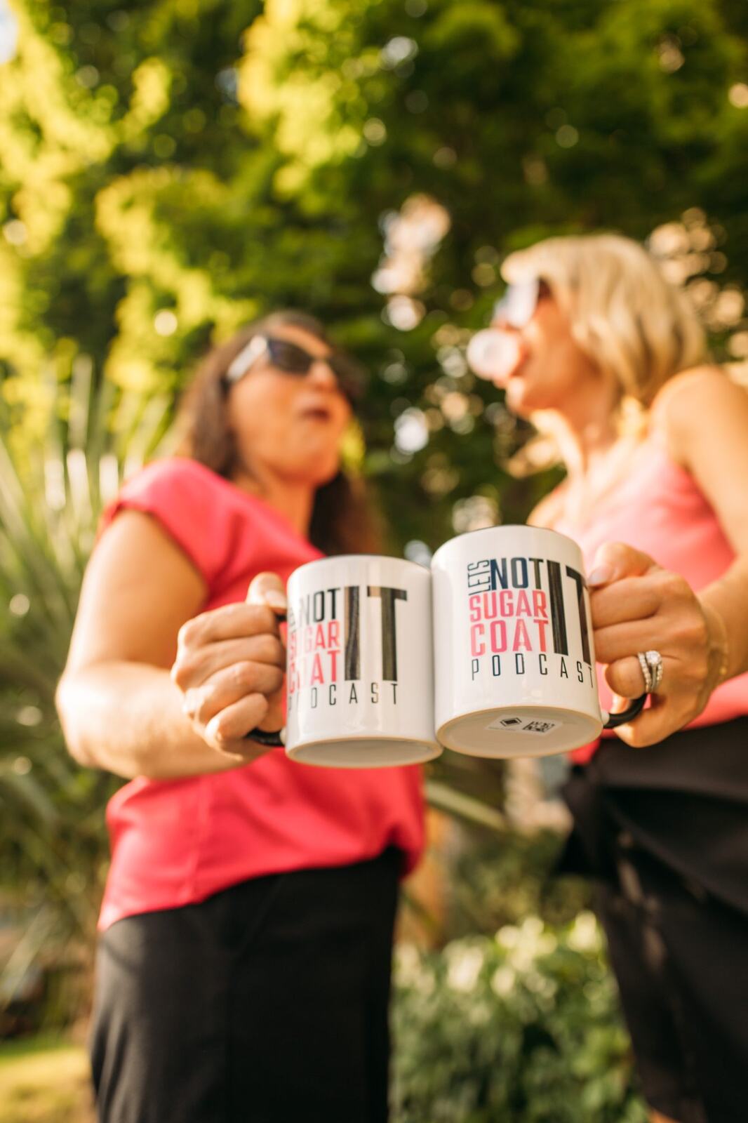 Let's Not Sugarcoat It, Fall corporate story frame 6: A brighter business-portrait set for Let's Not Sugarcoat It: balloons, pink dress, sunglasses, cups and a public voice with more charge..