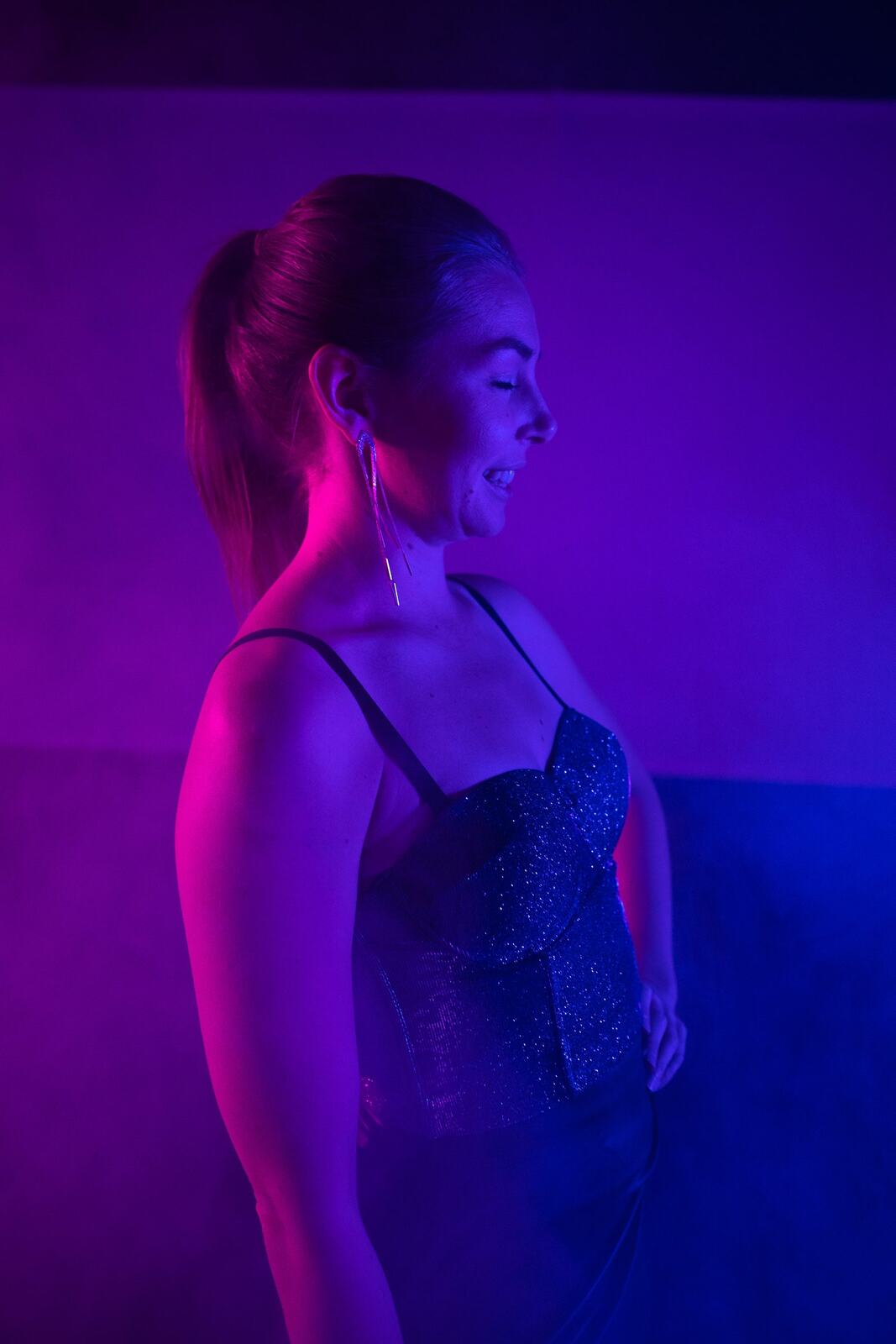 Angela in Colour portraits story frame 34: Angela in a colourful studio portrait set with clean expression, styled wardrobe, controlled light and a polished creative-portrait feel.