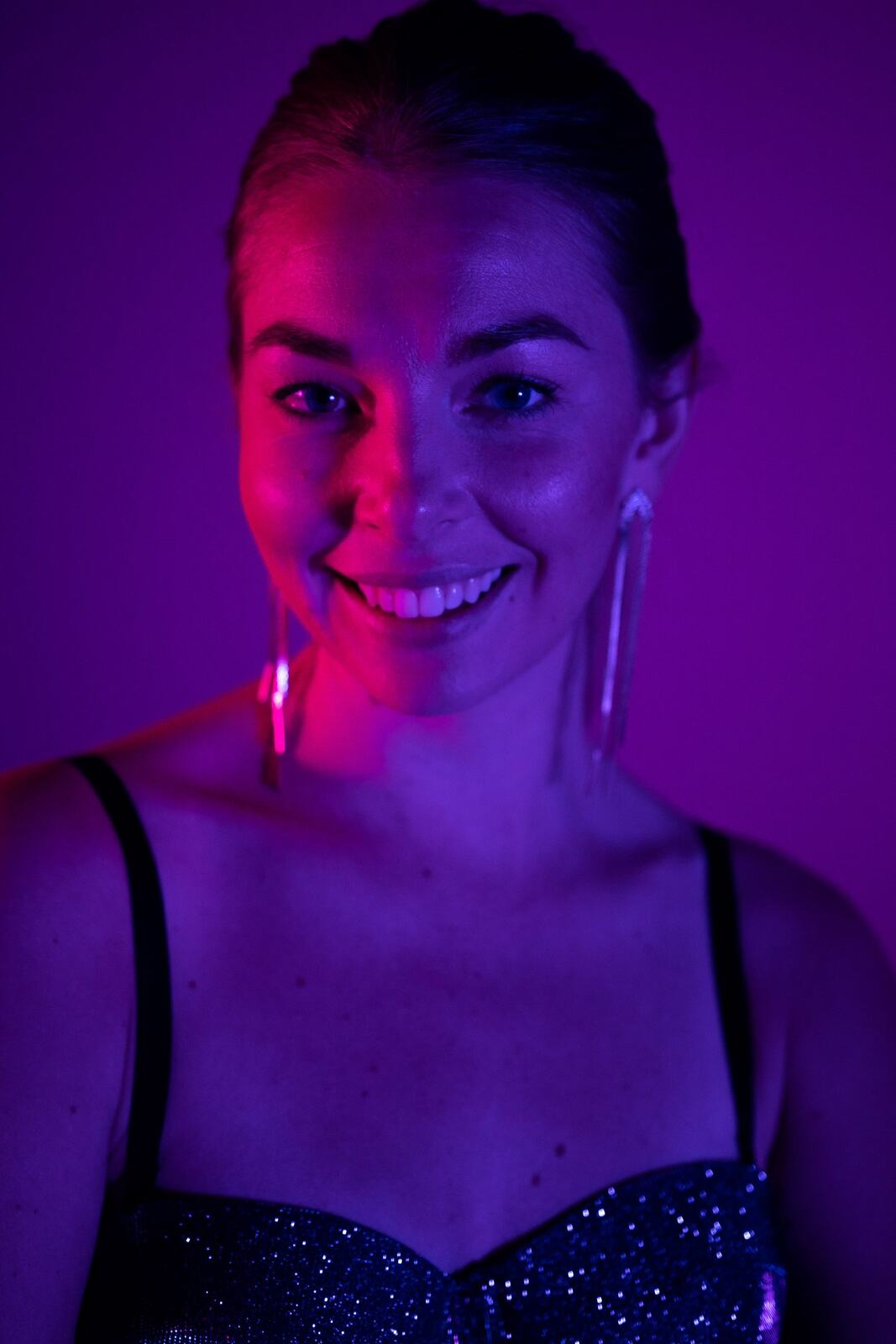 Angela in Colour portraits story frame 38: Angela in a colourful studio portrait set with clean expression, styled wardrobe, controlled light and a polished creative-portrait feel.
