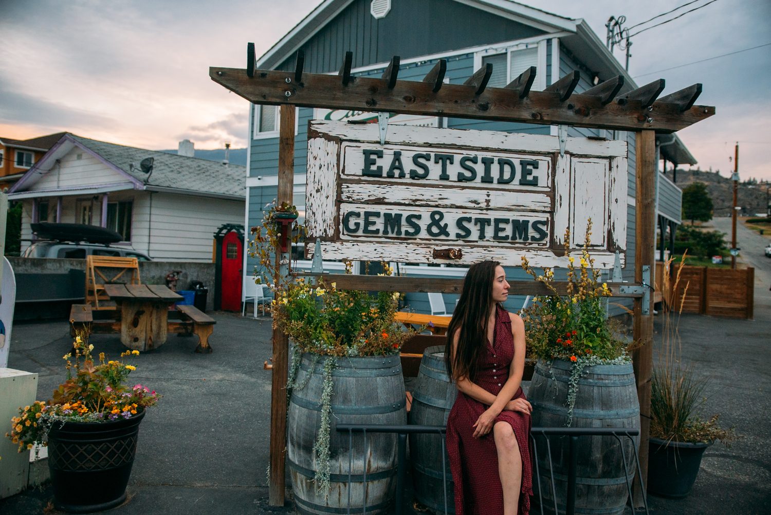 Bailley of Gems & Stems corporate story frame 19: Brand photography for Bailley of Gems & Stems in Oliver, BC, with flowers, owner portraits, Eastside signage, shop details and warm maker-led business imagery..