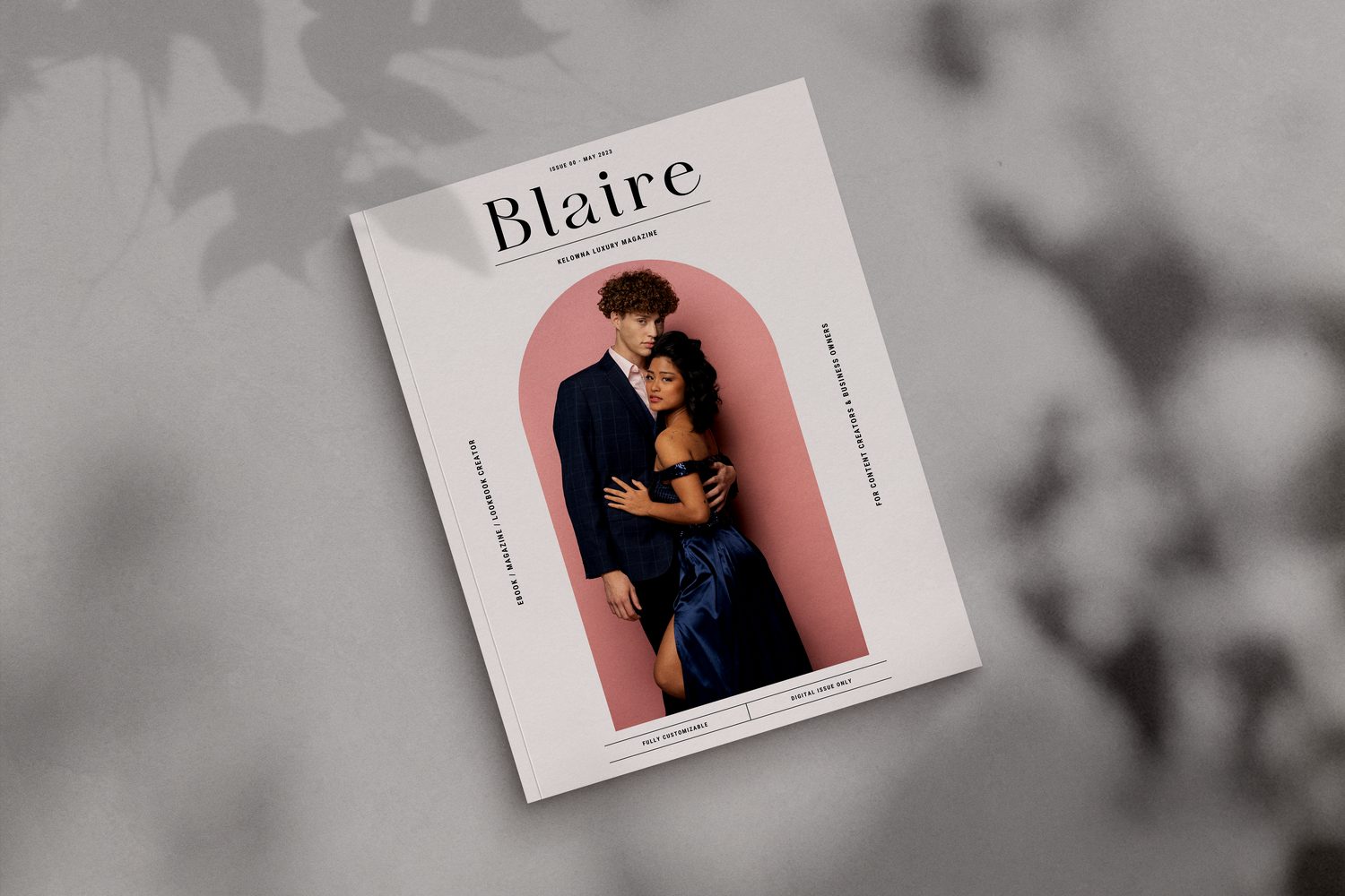 Blaire Magazine corporate story frame 15: Magazine cover, editor-page and article layout concepts for Blaire, connected to the Diva Den and Barbershoppe brand collaboration..