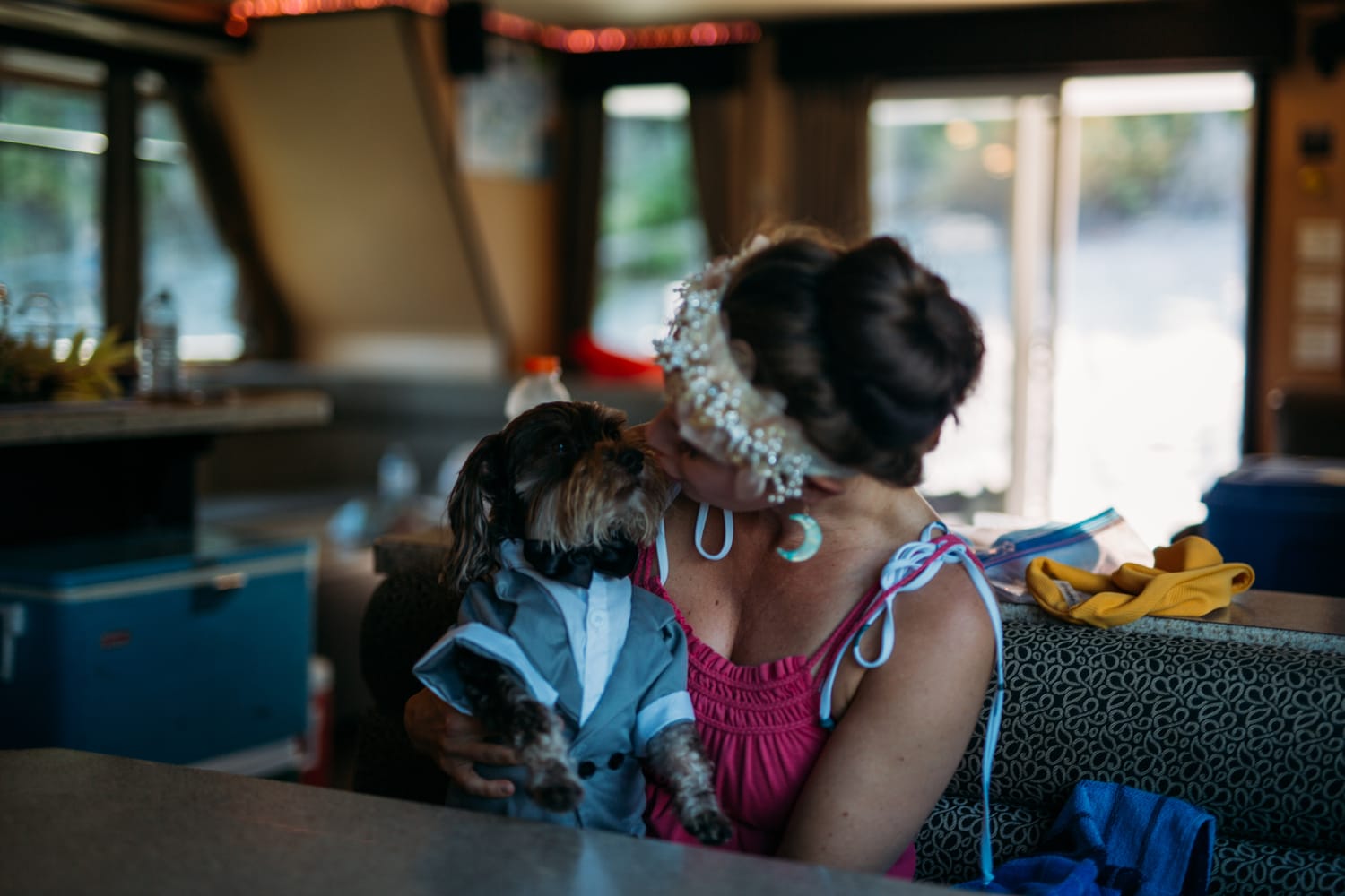 Carmel and Chris weddings story frame 7: A Sicamous and Shuswap Lake houseboat wedding that moved from water to beach, with friend-community overlap and a relaxed lakeside feeling..