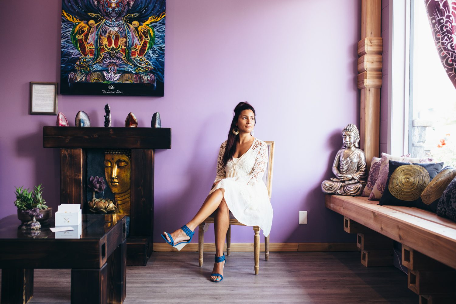 Lavender Lotus corporate story frame 9: Wellness brand photography for Lavender Lotus in Salmon Arm, BC, with interiors, product details, owner portraits, staff portraits and treatment-room atmosphere for a local wellness business..