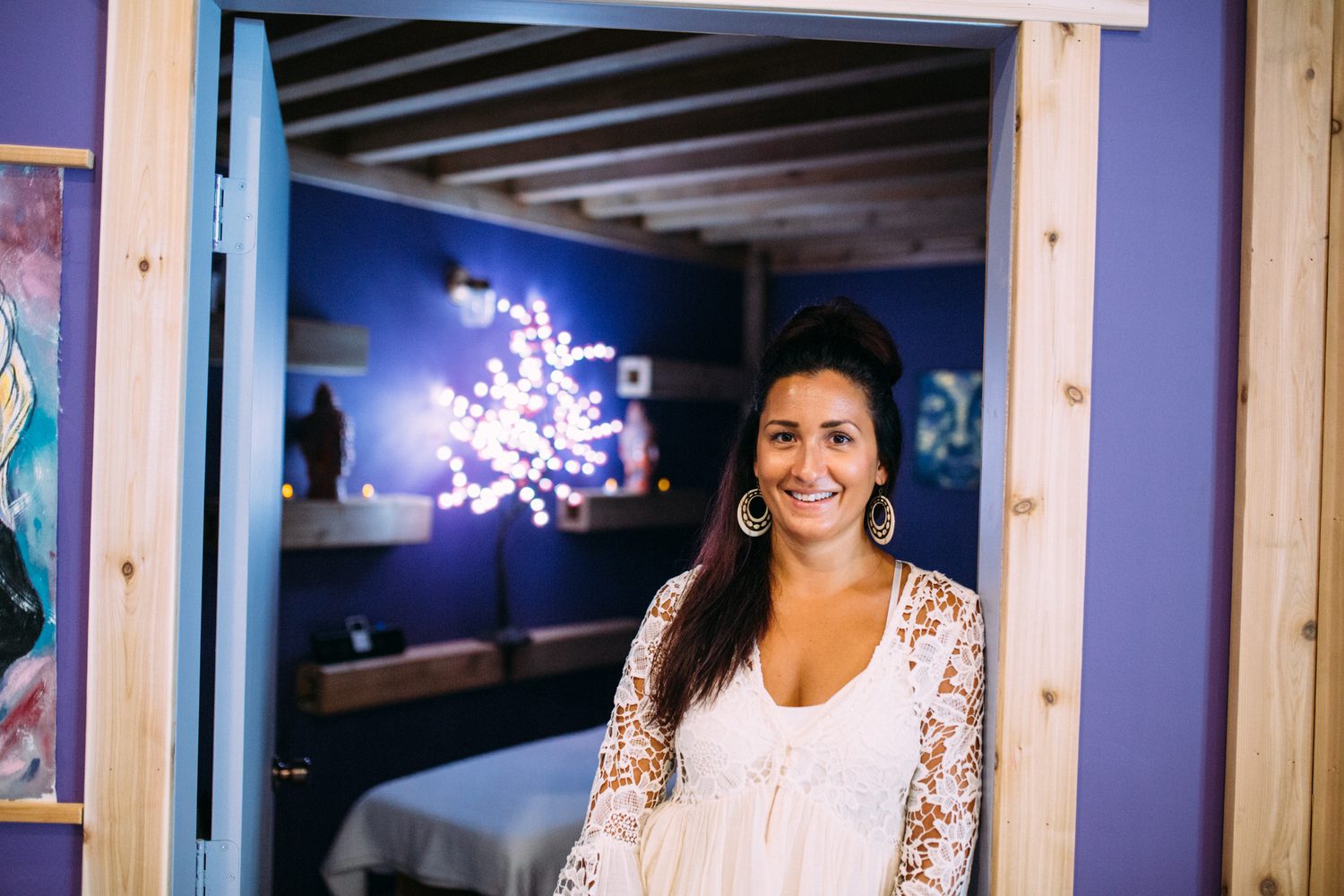 Lavender Lotus corporate story frame 14: Wellness brand photography for Lavender Lotus in Salmon Arm, BC, with interiors, product details, owner portraits, staff portraits and treatment-room atmosphere for a local wellness business..