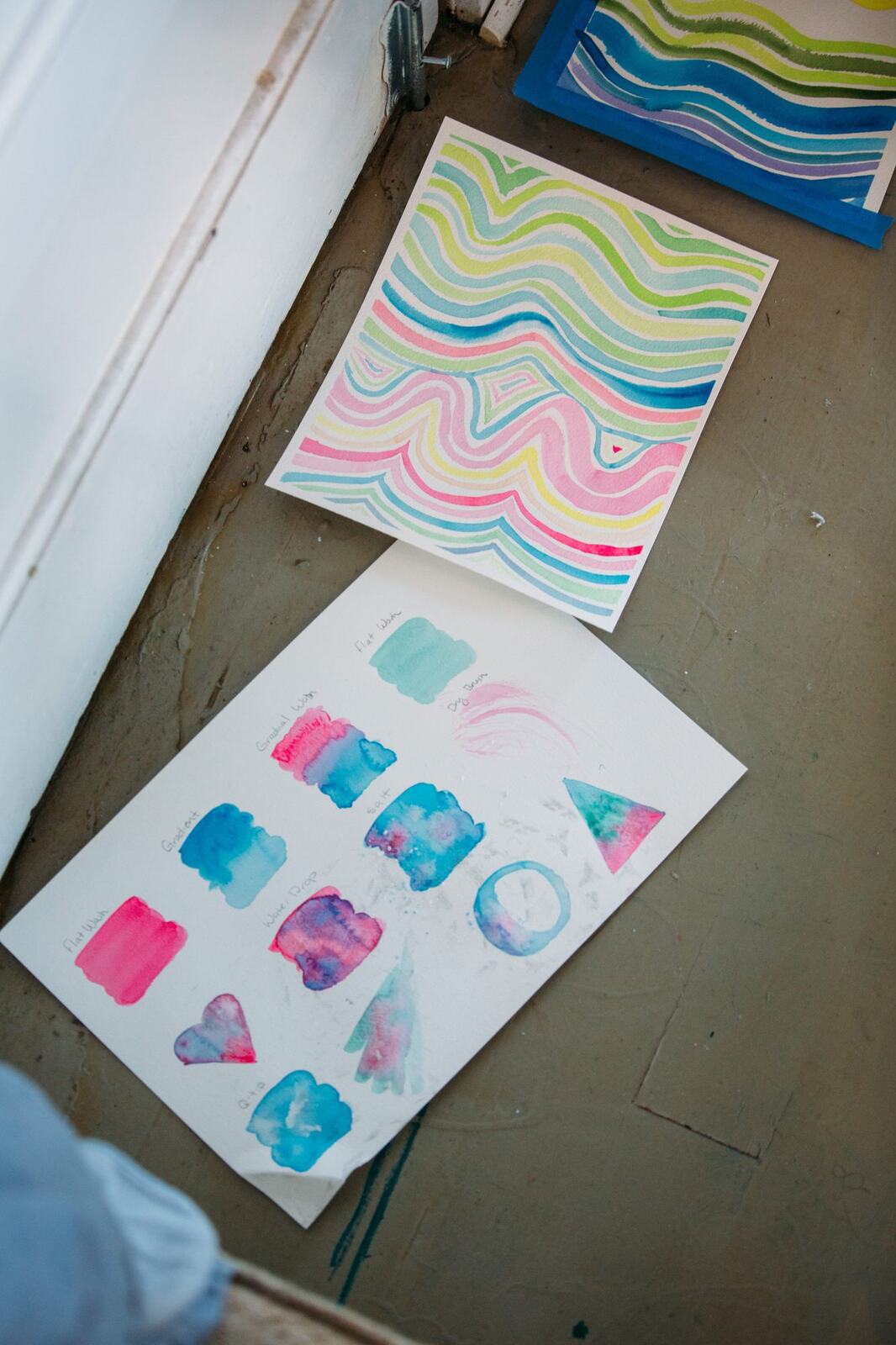 Painted mountain shape and supplies on the table.