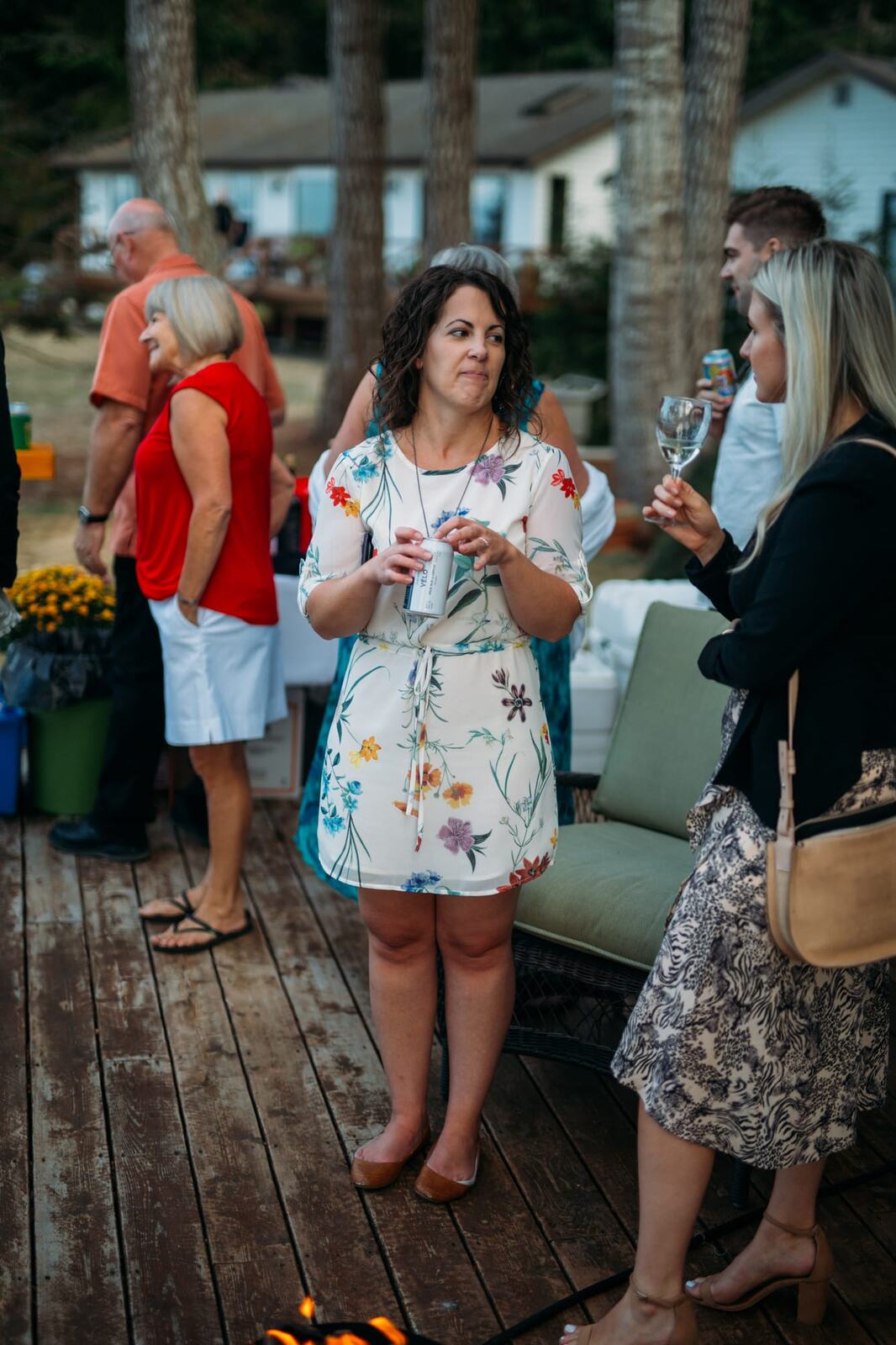 Mara and Casey weddings story frame 7: A Vancouver Island private-home wedding near Qualicum Beach, with Bowser prep, Friday gathering energy, custom vendors, kids, friends and cool Island air..