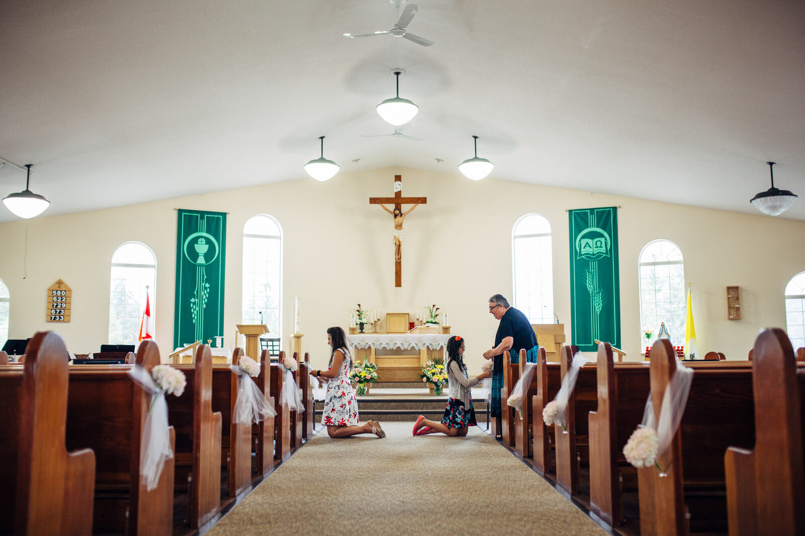 Bright church interior before the wedding ceremony