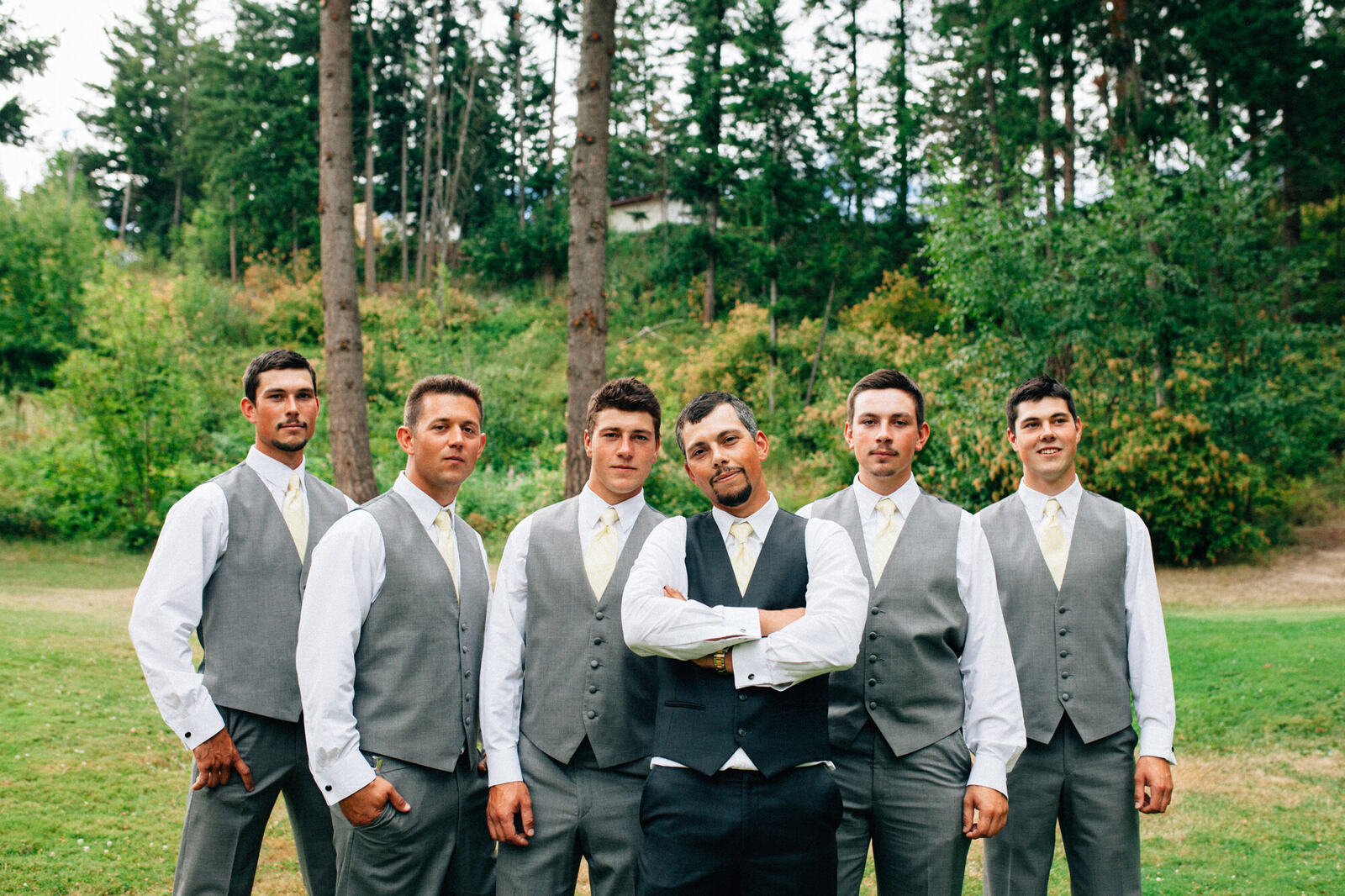 Blaise and his groomsmen in a relaxed outdoor portrait