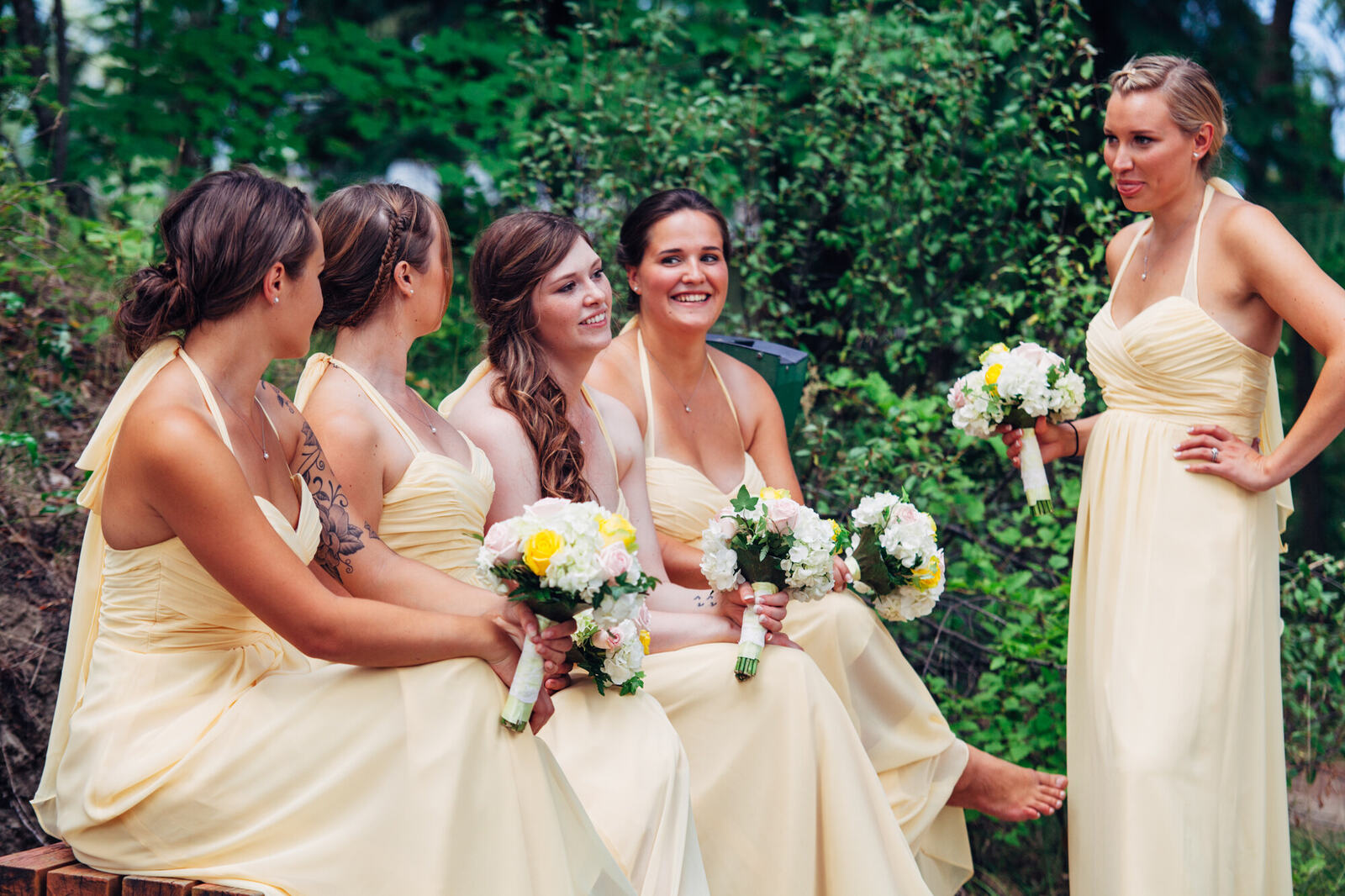 Bridesmaids laughing together in Blind Bay