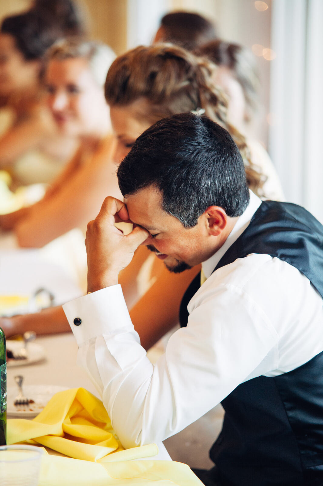 A quiet reaction at the reception table