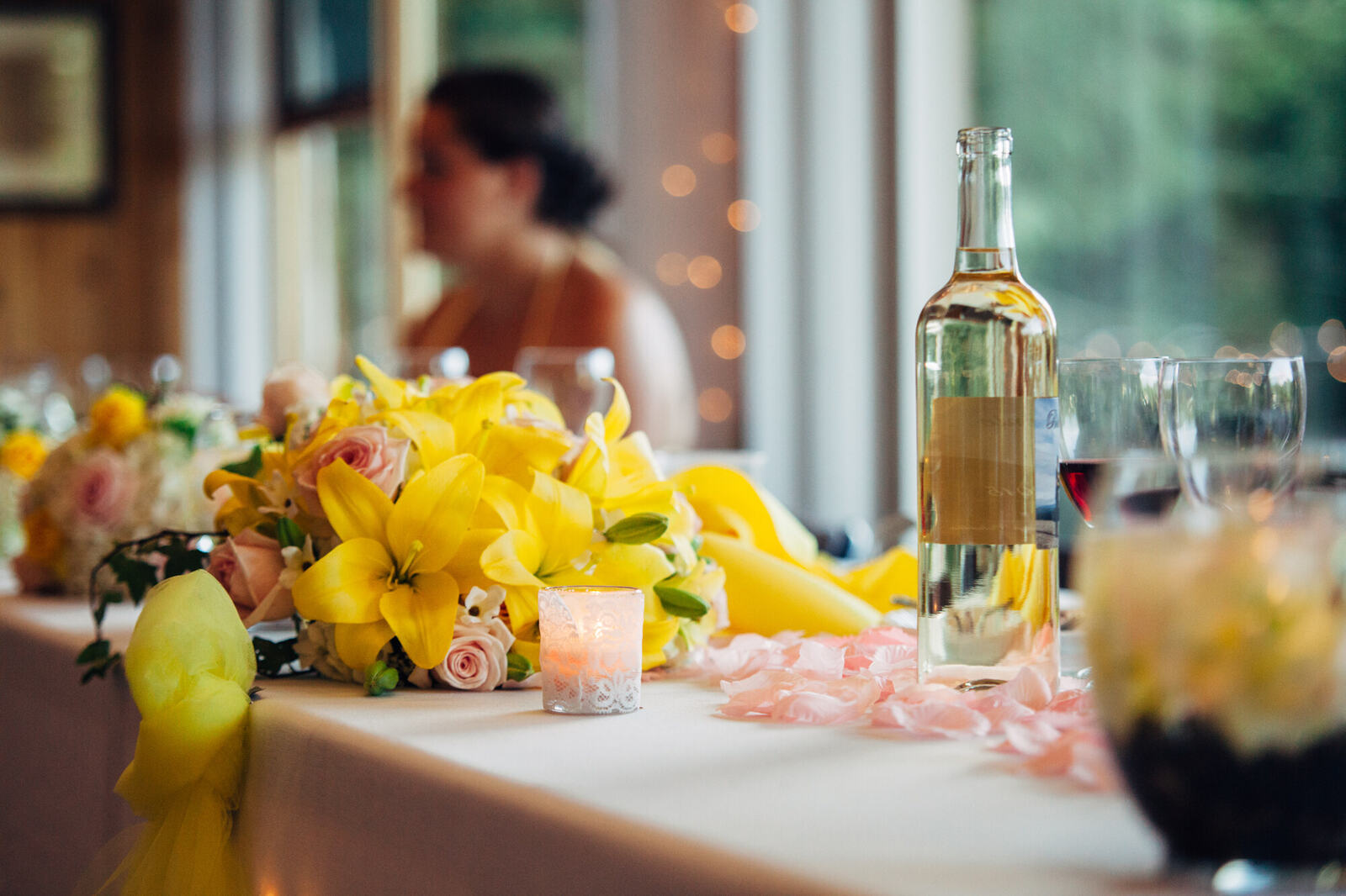 Yellow flowers and reception table details