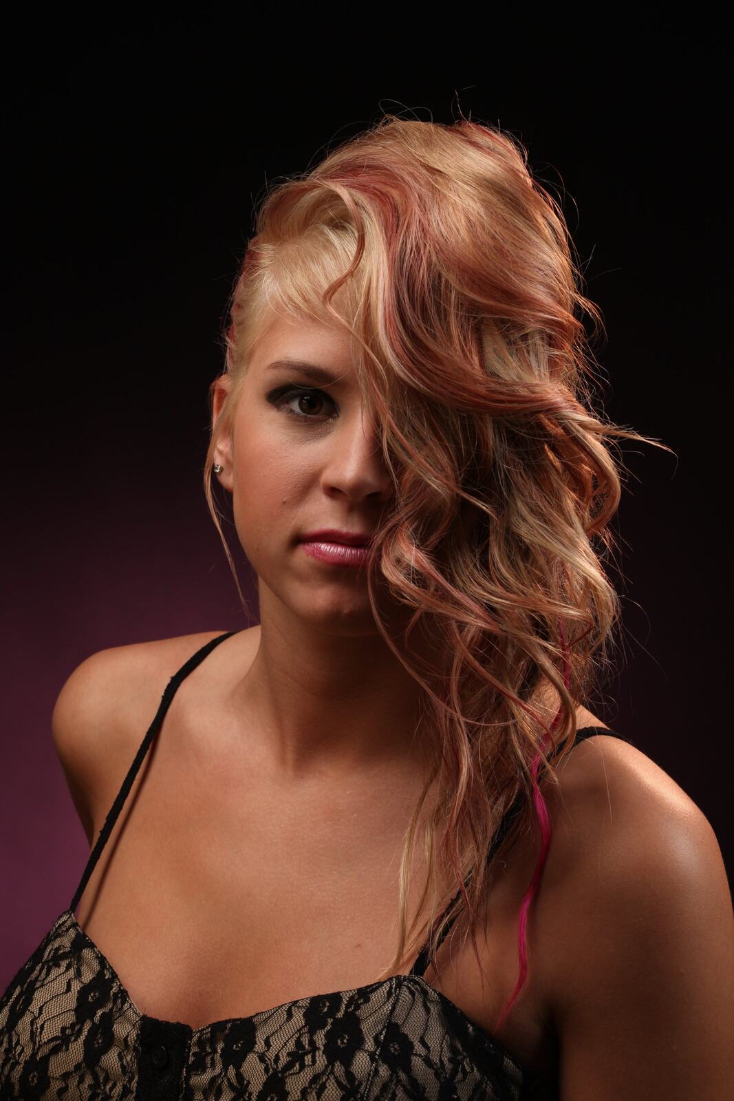 Michaela studio headshot with curled hair, photograph 12