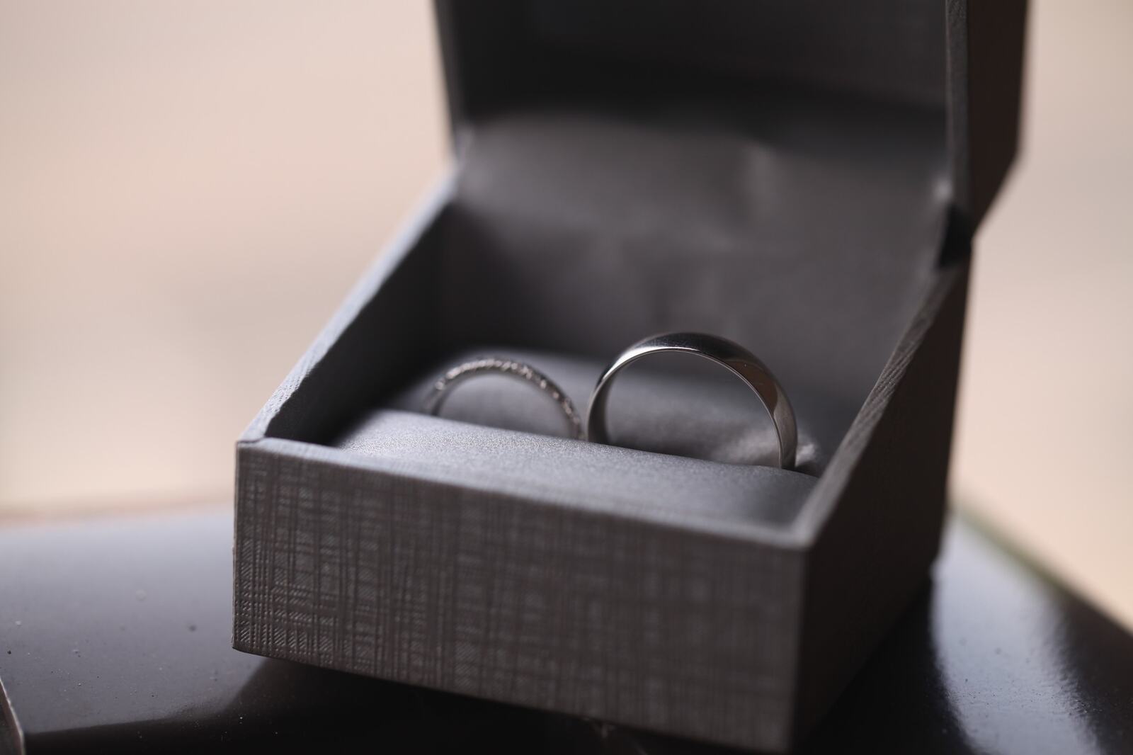 Sarah and Greg's wedding rings photographed before the ceremony