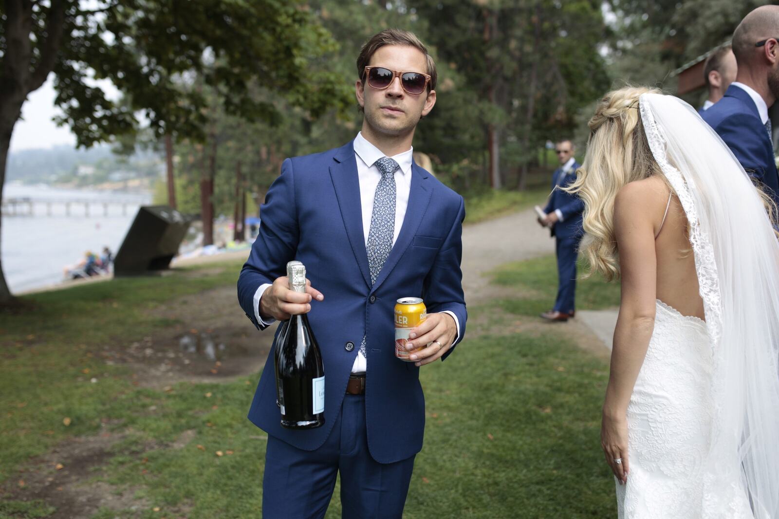 A celebratory champagne moment after the ceremony