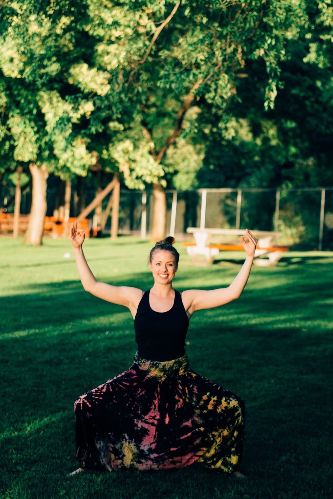 Shani Yoga corporate story frame 17: Wellness portraits for Shani with yoga movement, shoreline light and wooded settings, created for a personal brand with an active outdoor focus.