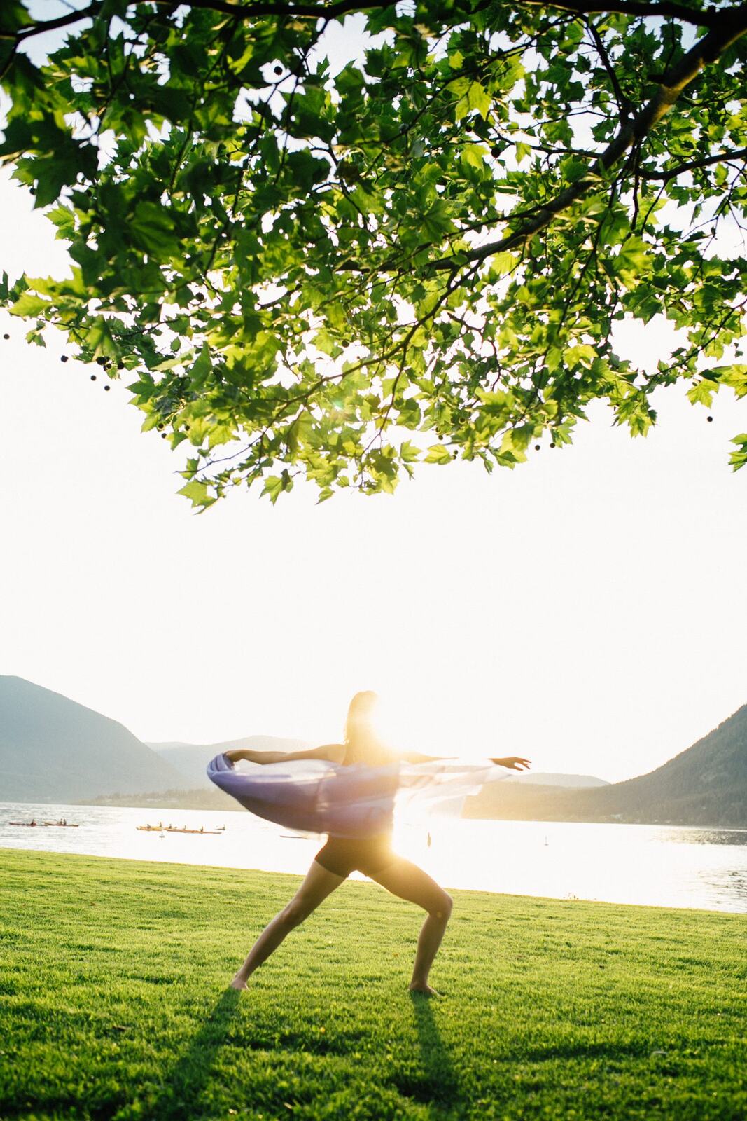 Shani Yoga corporate story frame 31: Wellness portraits for Shani with yoga movement, shoreline light and wooded settings, created for a personal brand with an active outdoor focus.