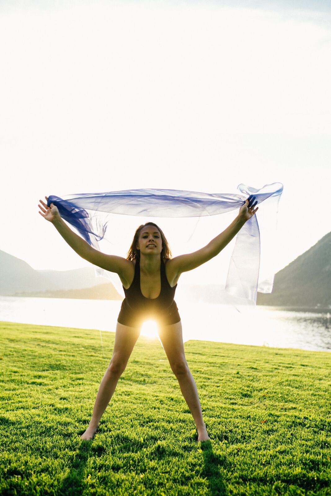 Shani Yoga corporate story frame 34: Wellness portraits for Shani with yoga movement, shoreline light and wooded settings, created for a personal brand with an active outdoor focus.