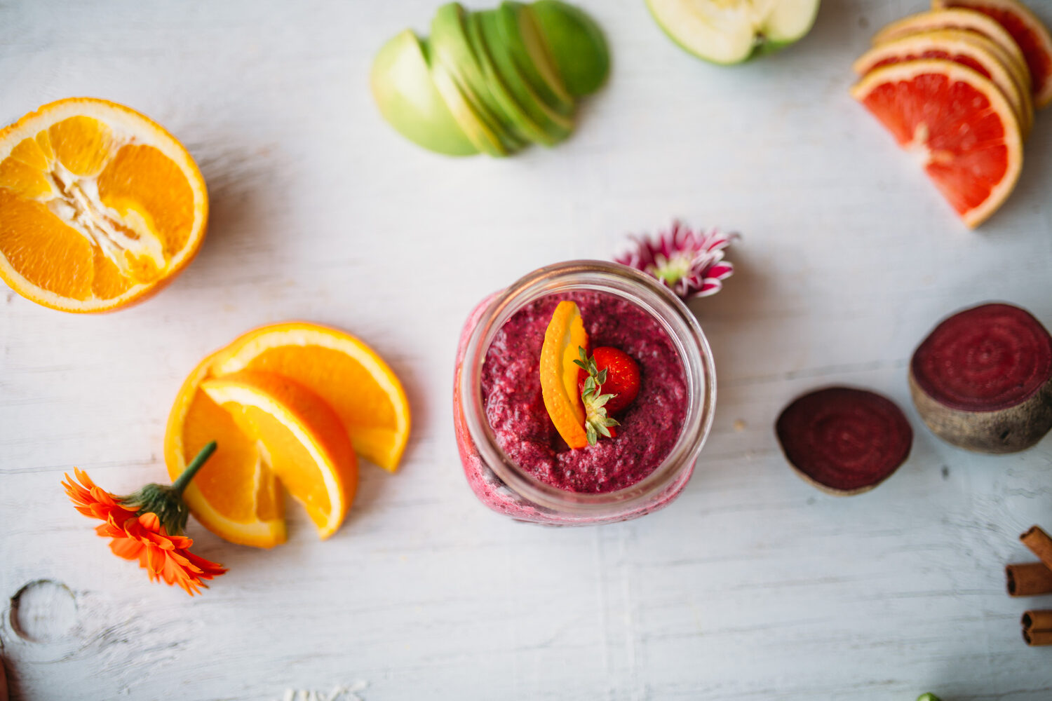 Smudge Noshery corporate story frame 11: Food and hospitality brand photography for Smudge Noshery in Salmon Arm, BC, with colourful flatlays, smoothies, bowls, cafe details and commercial product images for a local restaurant..
