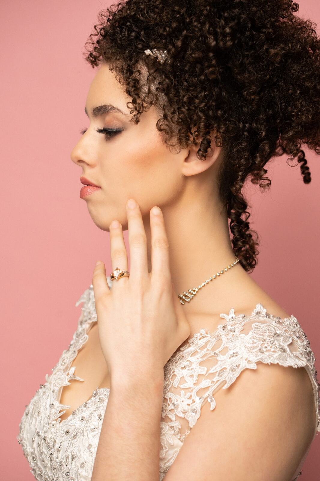 The Barbershoppe / Diva Den Bridal Formals corporate story frame 3: Collaborative bridal-formal brand photography for The Barbershoppe and Diva Den Day Spa, with hair, makeup, formal looks, studio portraits and campaign-ready beauty imagery..