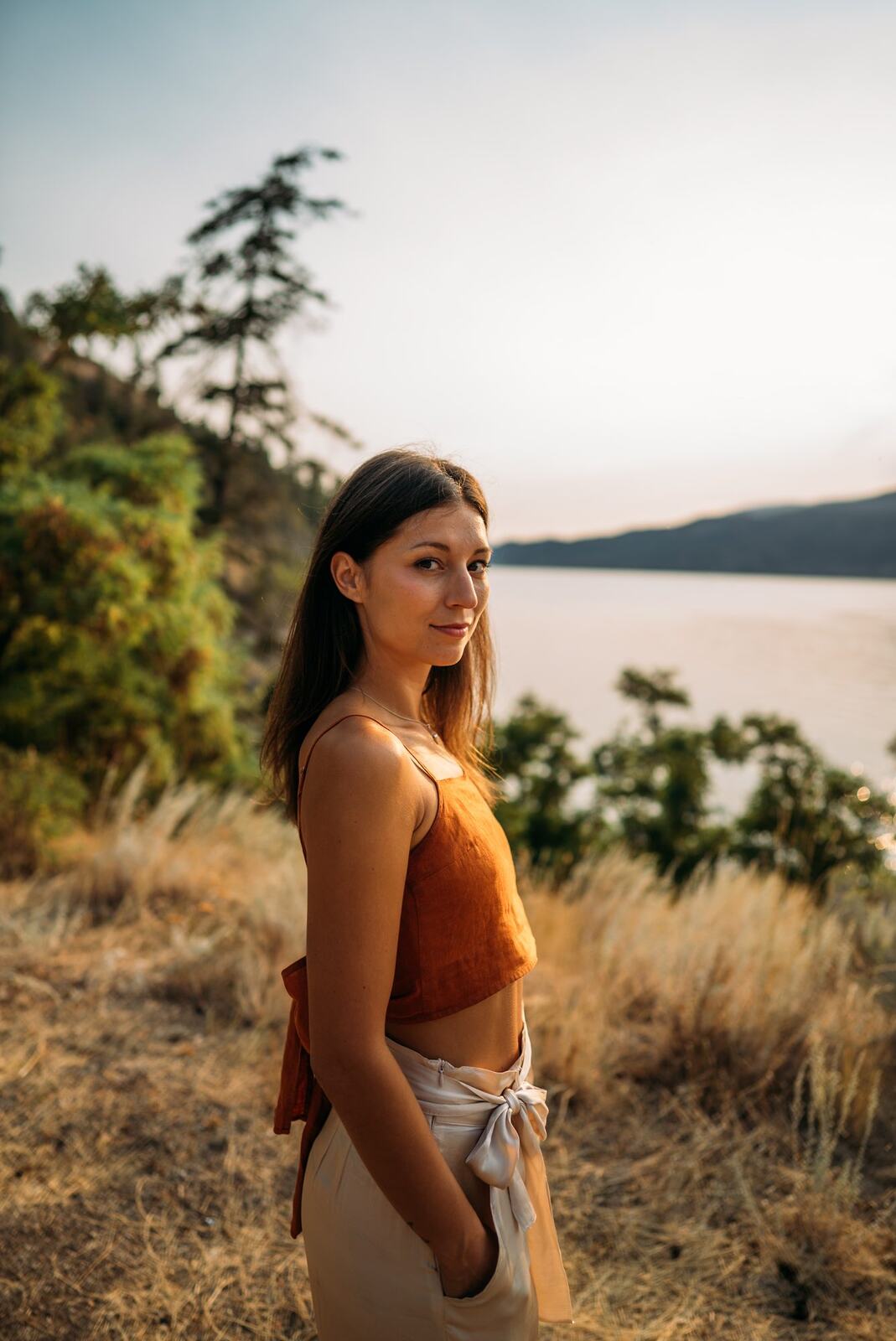 The Living Narrative, Sol corporate story frame 14: Personal-brand photography for The Living Narrative in Kelowna, with Sol in warm Okanagan light, lakeside portrait range and profile-ready images for creative business use..